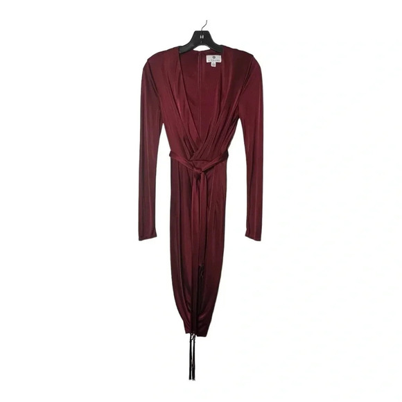 0388W.‎ ALTUZARRA FOR TARGET SATIN WRAP DRESS SIZE 4 MAROON IN COLOR; WITH BELT - Picture 3 of 11